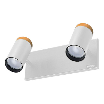 Aplique 2 Luces  Blanco Con Madera Apto Led Cabezal 3002 