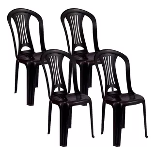 Silla Plástica Bistro Negra Pvc X4 Unidades Mas Envío! 