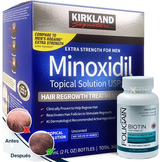 Minoxidil 5% + Biotina 10,000 Ultima Generación 60 Tabletas
