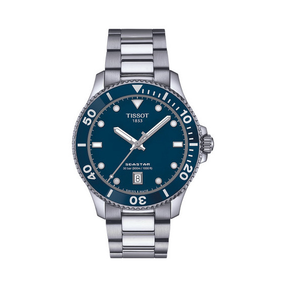 Reloj Unisex Tissot T120.410.11.041.00 Seastar Color de la correa Plateado Color del bisel Plateado Color del fondo Azul