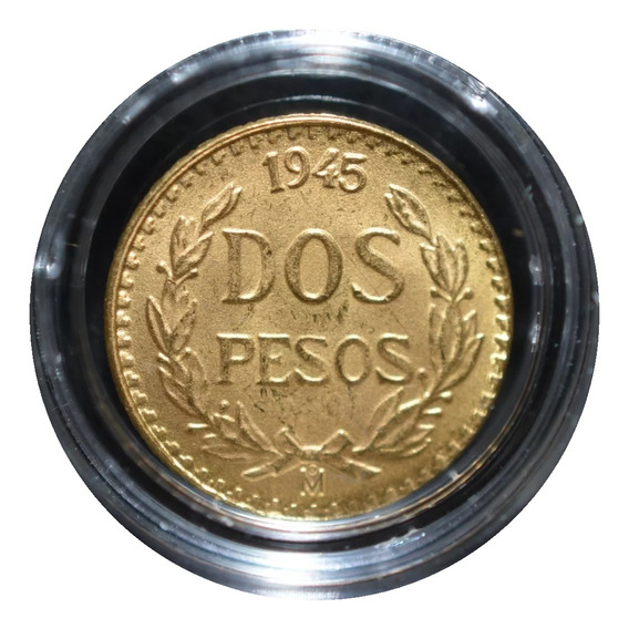 Moneda Original $2 Dos Pesos Oro 1945 Ley 0.900 En Capsula