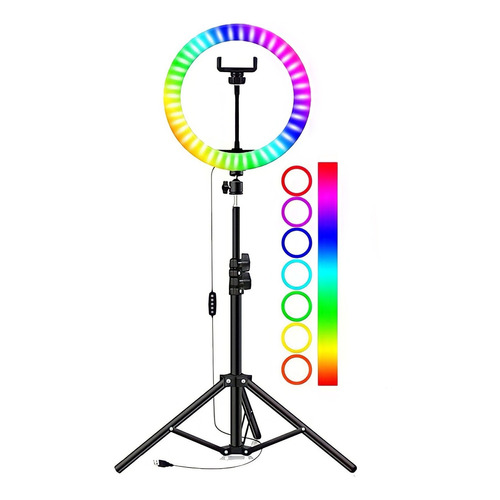 Aro Luz RGB Multicolor 26cm + Tripode Ajustable
