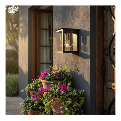 Farol Recto Exterior Hierro Negro Transp Apto Led 15x19 Cm Negro - Oro