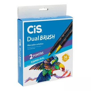 Caneta Pincel Cis Dual Brush Pen Aquarelável  Estojo C/ 36