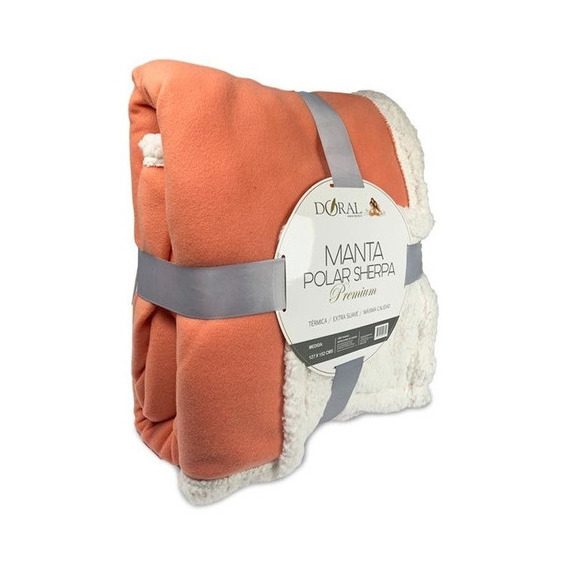 Manta Polar Sherpa Premium 127x152cm Color Naranja