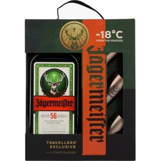 Licor Jägermeister 56 Selected 1 Litro + 3 Shot Metalicos.