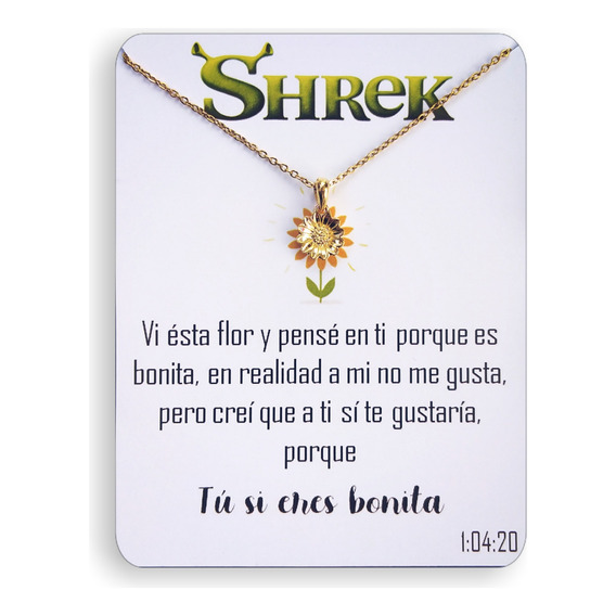 Collar De Girasol Flor Shrek Regalo Parejas Acero Baño Oro