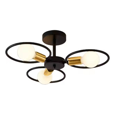 Plafon Araña Flor 3 Luces Negro Dorado Industrial Apto Led