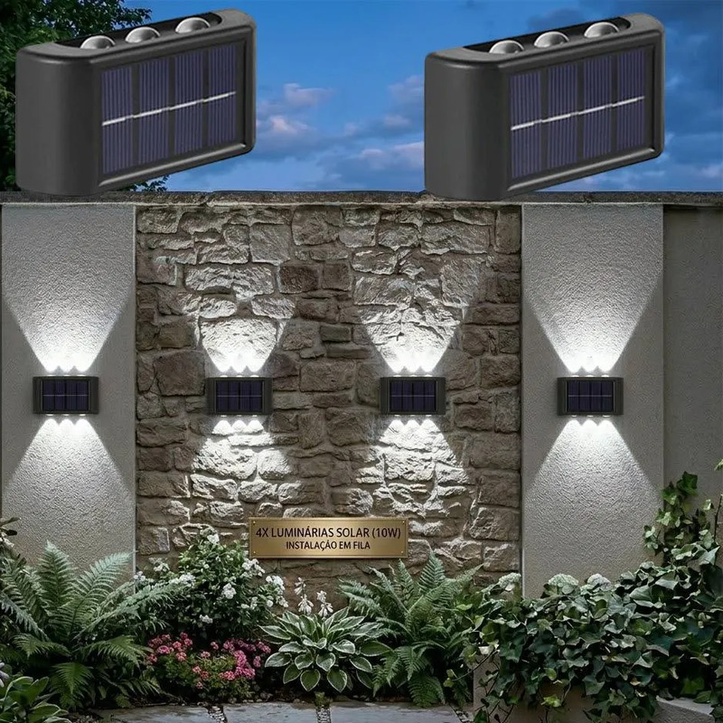 Kit 4 Arandela Lampada Solar Led Parede Jardim Externa Ip65