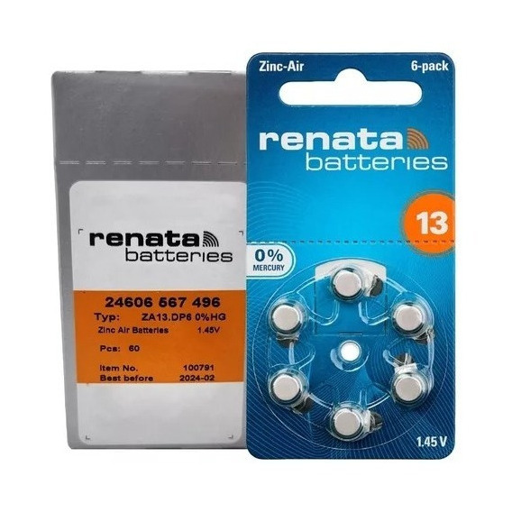 Pilas Audifono Zincair Renata 13 Pr48 Caja 60 Unid. Alemanas