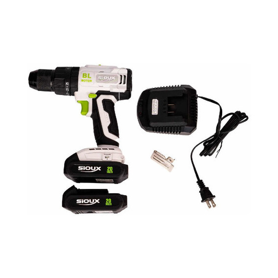 Taladro Percutor Industrial Brushless 2bat 20v 2a 62nm Sioux Color Blanco, Negro Y Verde Frecuencia 60hz