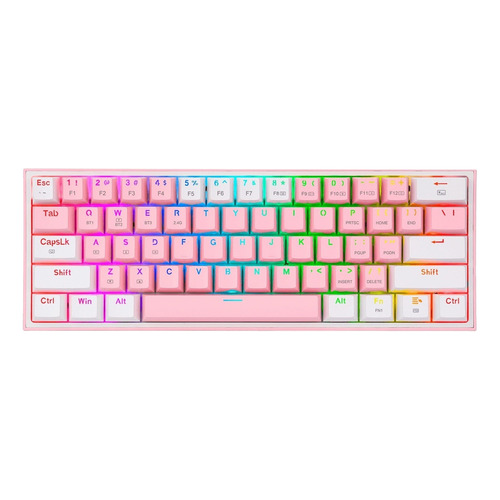 Teclado gamer Redragon Fizz Pro K616-RGB QWERTY inglés US color rosa y blanco con luz RGB