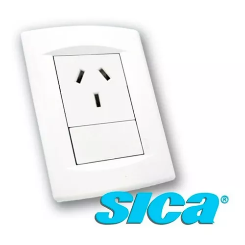 Llave De Luz Sica - 1 Toma Enchufe Argentino + 1 Interruptor