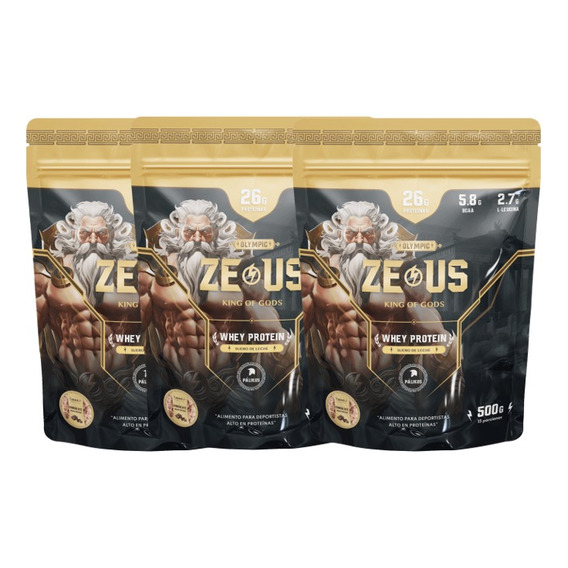 Pack 3 Unidades 100% Whey Protein Zeus Doypack Envio Gratis
