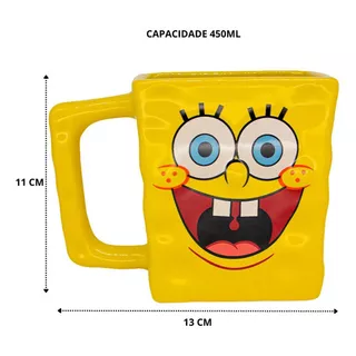 Caneca Formato 3d 450ml Bob Esponja Calça Quadrada