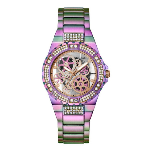 Reloj Para Mujer Marca Guess Reveal Color De La Correa Iridiscente Color Del Bisel Iridiscente Color Del Fondo Oro Rosa