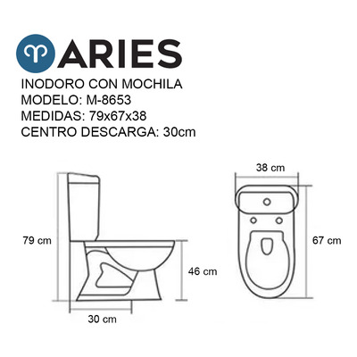 Inodoro Con Mochila Doble Descarga + Tapa Aries M-8653