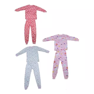 Pack 3 Pijamas Algodon Franela Niña Colores Surtidos