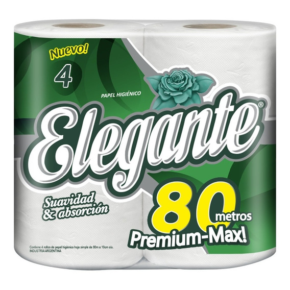 Papel Higiénico Elegante Premium Hoja Simple 80 m De 4 u