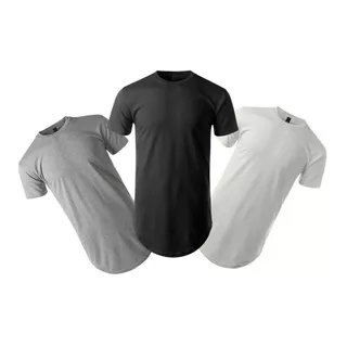 3 Camisas Masculinas Longline Oversized Estampas Cores Malha