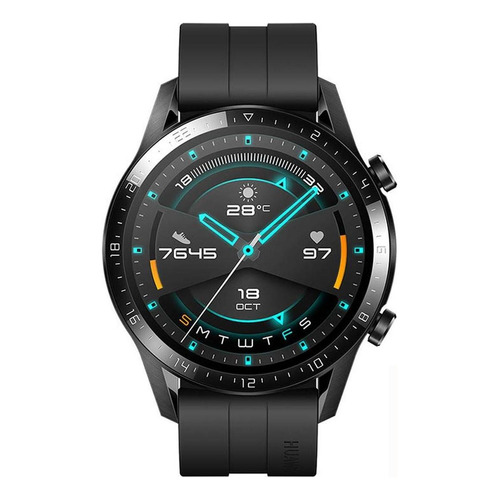 Huawei Watch GT 2 Sport 1.39" caja 46mm de  metal y plástico  black stainless steel, malla  matte black de  fluoroelastómero LTN-B19