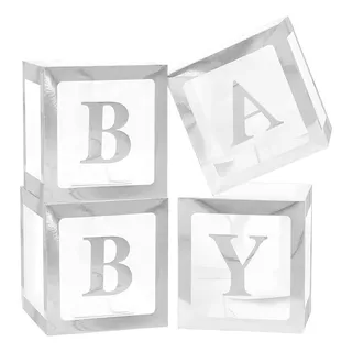 Caja Para Globos Cubo Baby Shower X 4 Unidades Plateado