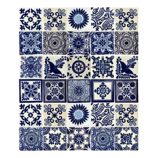 Azulejo 10.5cm Artesanal Tipo Talavera Liso 90pz Varios Azul