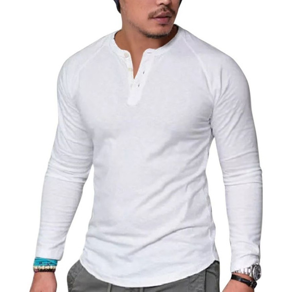 Playera Cuello Mao Manga Larga De Moda Casual 3038 Gyk