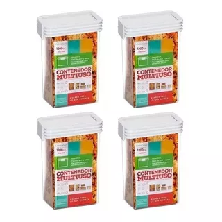 Contenedor Multiuso Plastico Hermético 1200cc Pack X 4 U