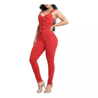 Macacão Vermelho Feminino Modela Bumbum Com Bojo