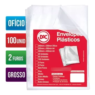 Envelope Plastico Oficio Grosso 2 Furos Pct-100 Unidades Dac