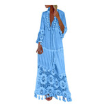 Vestido Mujer Bohemio Talla Grande Escote En V Color Sóli