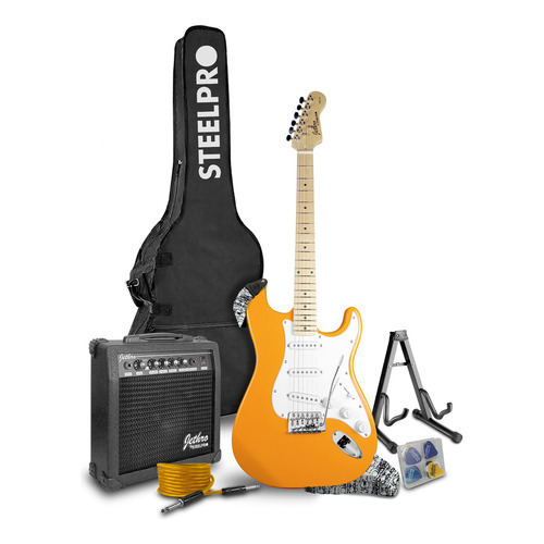 Paquete Guitarra Electrica Jethro Series By  steelpro 020 Color Orange Orientación de la mano Diestro