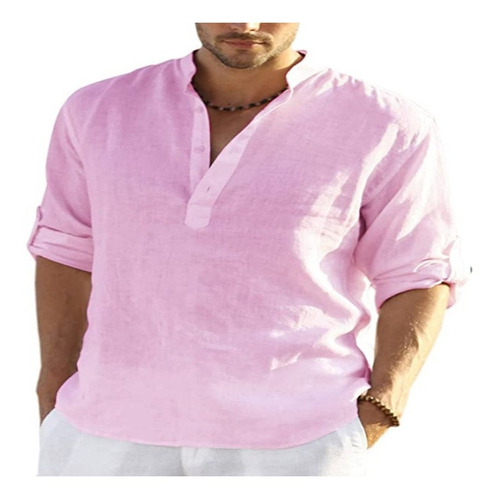 Camisa  Manga Corta  Color Liso Con Cuello Henry Para Hombre 