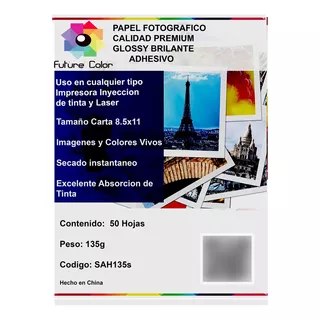 Papel Fotografico Glossy Adhesivo Carta 135g  250 Hojas