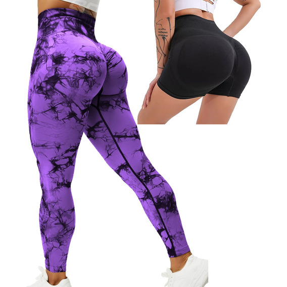 2pzs Leggins Deportivos Gym Licra Mujer Tie-dye Push Up Yoga