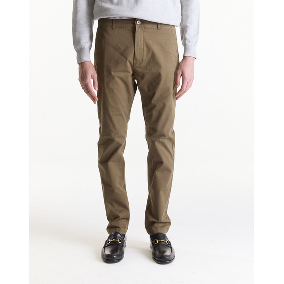 Pantalón Chino De Gabardina Marrón Equus Huez Slim Hombre