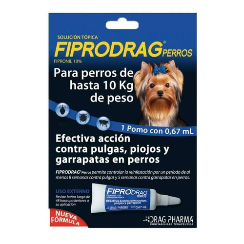 Pipeta Fiprodrag Antipulga Perros Hasta 10 Kg 0,67 Ml