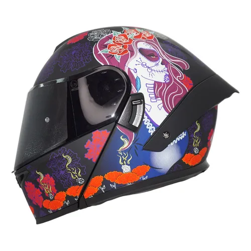 Casco para moto rebatible Alessia CAS ABA A violeta y rojo catrina