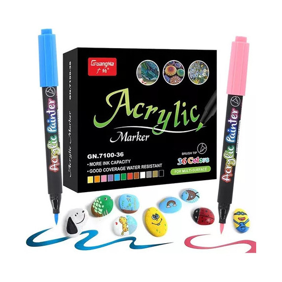 Acrílica Tipo Posca 36 Plumones Punta Pincel Brush Pintura