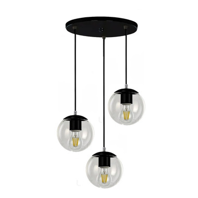 Colgante 3 Luces Globo 15cm Negro Moderno Apto Led E-27