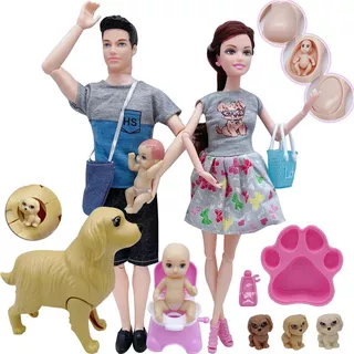 Boneca Barbie Grávida Com Bebes E Cachorro Com Filhotes