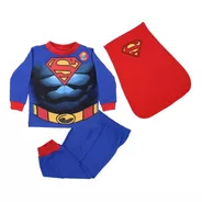 Pijama Superman Músculos 3 Pzs Sudadera Pants Capa Disfraz 