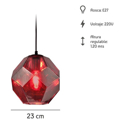 Colgante Cristal 1 Luz Rojo Birk Deco Moderno Apto Led Cie