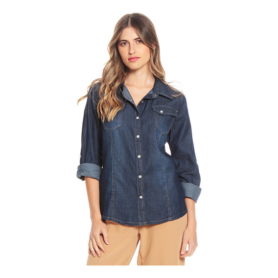 Blusa Wados Manga Larga Ajustable Denim Bolsillo