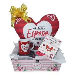 Kit De Amor Almofada E Caneca Cesta De Presente Romântico Cor Kitbasico3