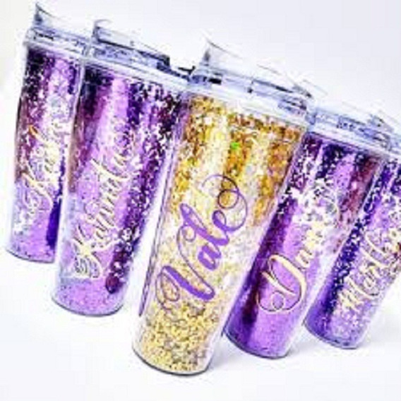 Mayoreo 15 Vasos Glitter Personalizado Tapa Y Popote