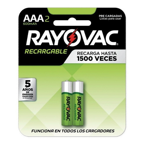 2 X Pilas Recargables AAA RAYOVAC 600 Mah 1.2V