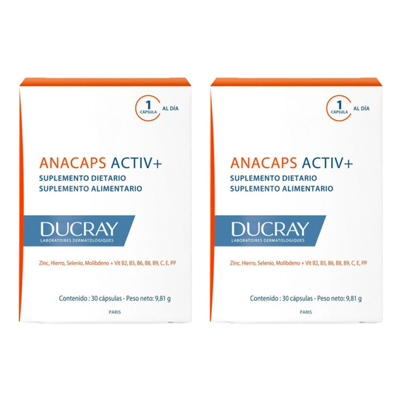 Pack X2 Ducray Anacaps Activ+ Tratamiento Anticaida 30 Caps