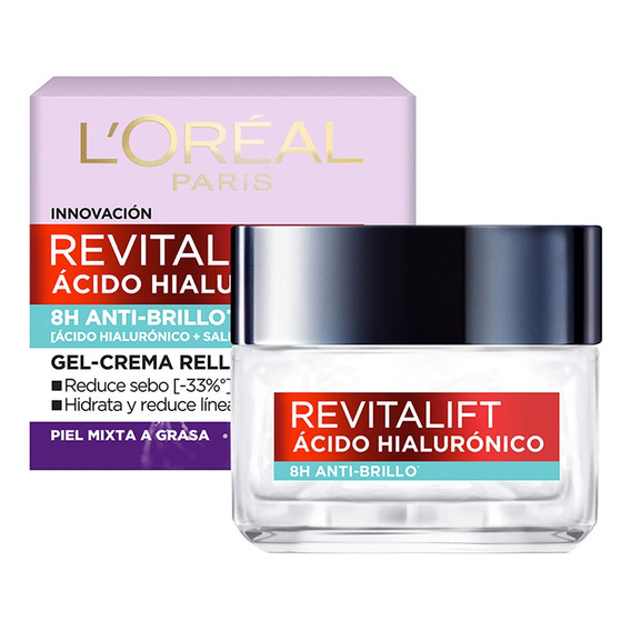 Gel Crema L'oréal Paris Ácido Hialurónico Anti Brillo 50ml